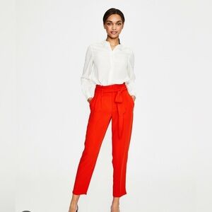 Boden Melina paper bag trouser pants cropped relaxed, red orange Sz 8 no belt